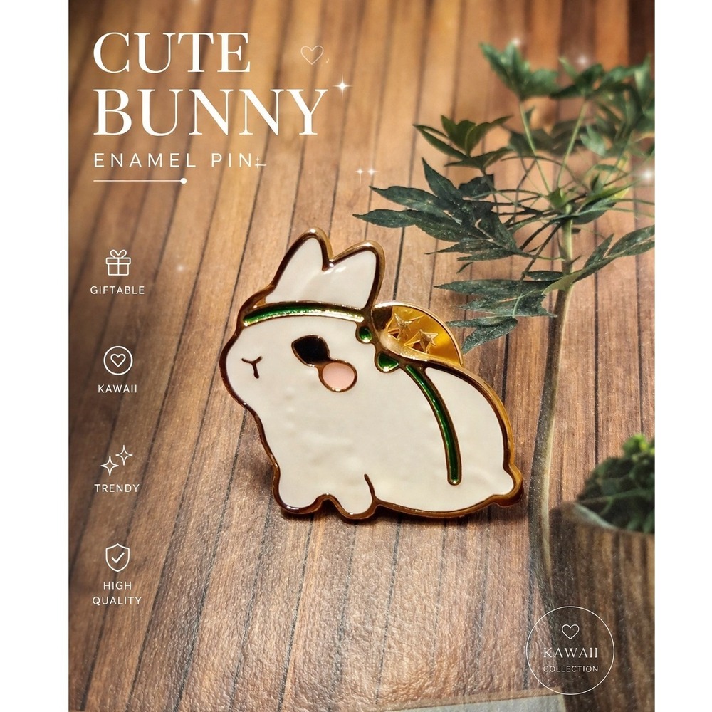 Bunny Enamel Pin Kawaii Brooch‎ Animal Lapel Pin Backpack Jacket Accessory Gift